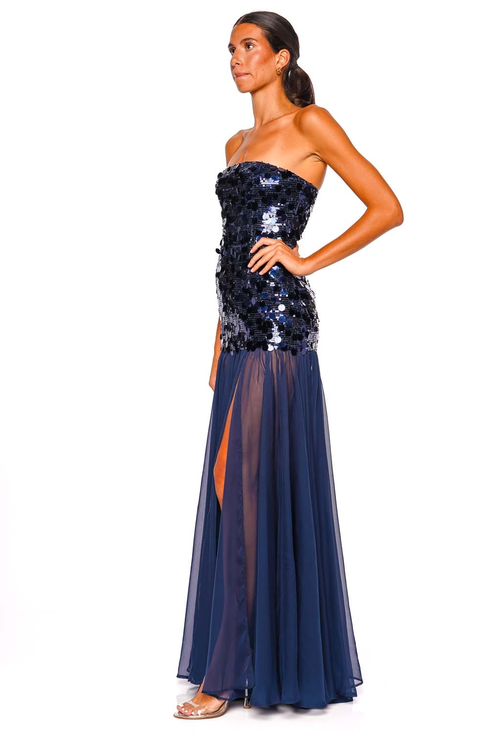 Bronx and Banco Marni Navy Sequin Strapless Combo Maxi Dress