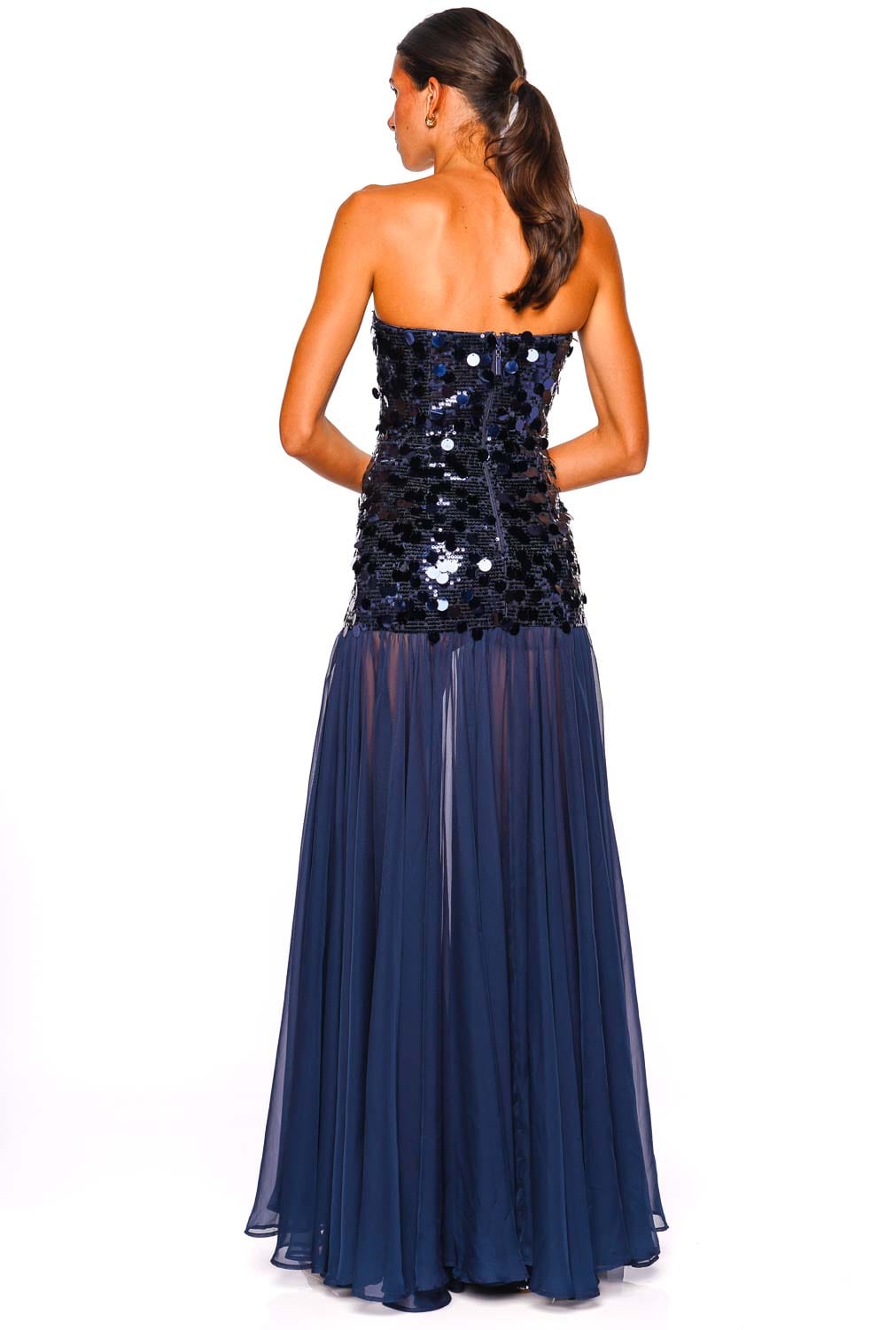 Bronx and Banco Marni Navy Sequin Strapless Combo Maxi Dress