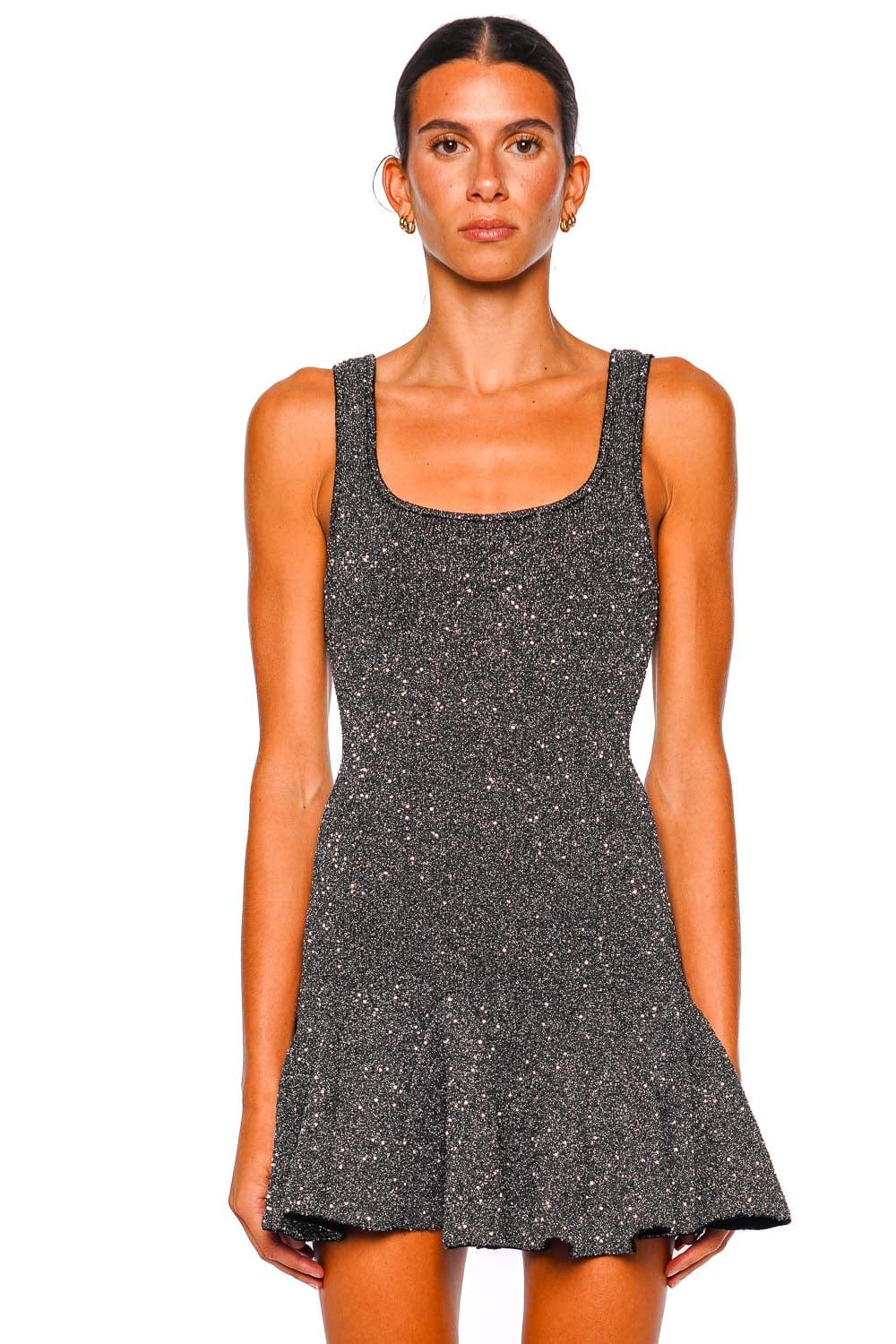 LoveShackFancy Sarajane Black Glittered Sleeveless Mini Dress