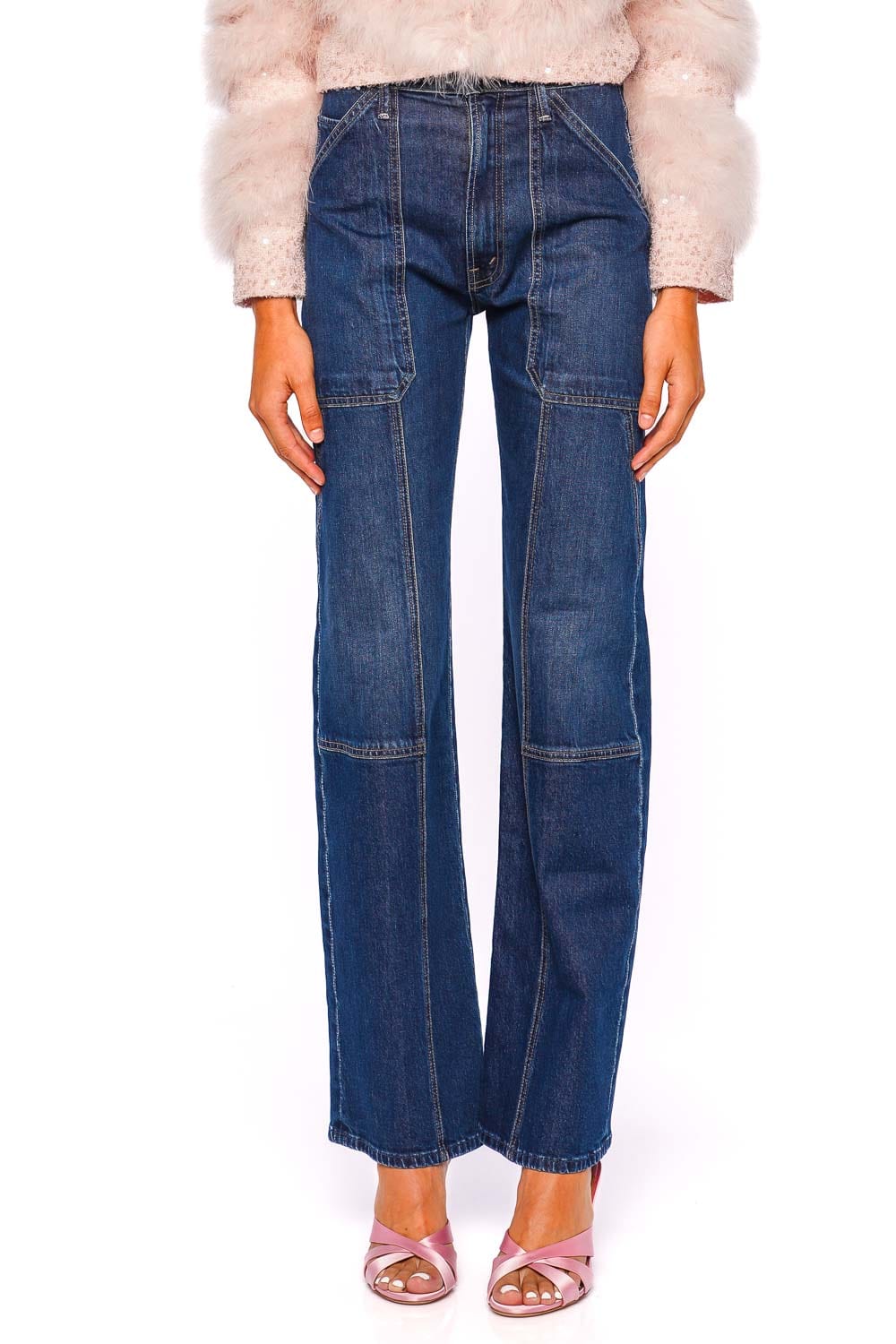 MOTHER Denim Lasso Shine On High-Waisted Utility Jeans