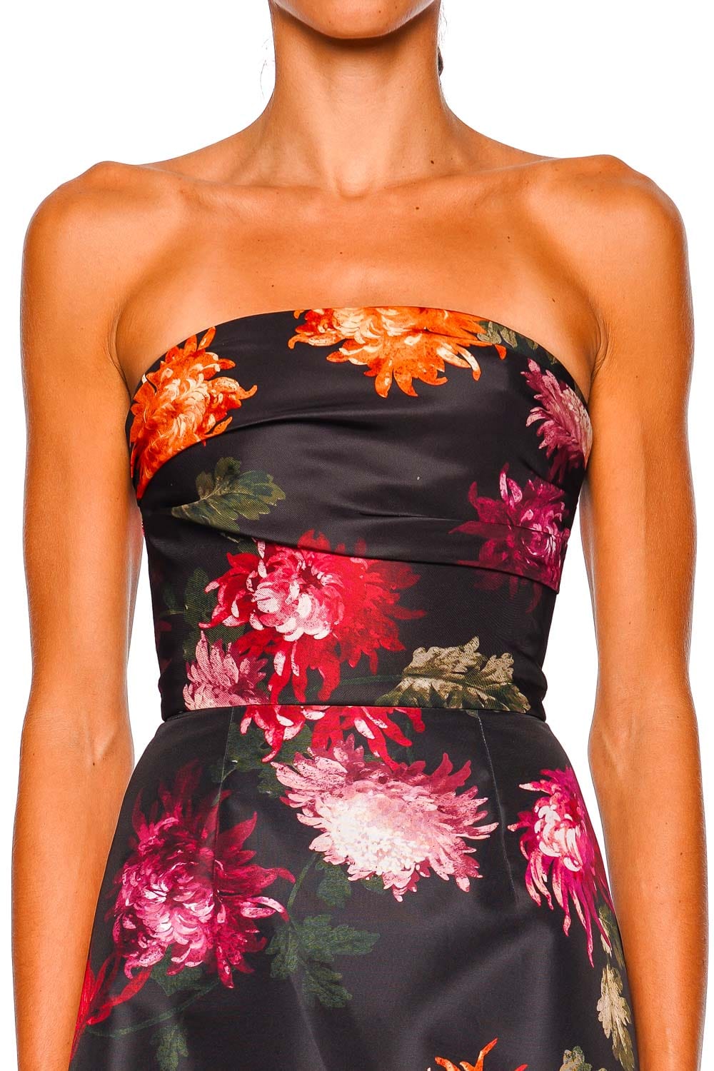 Carolina Herrera Black Multi Floral Strapless A-Line Gown