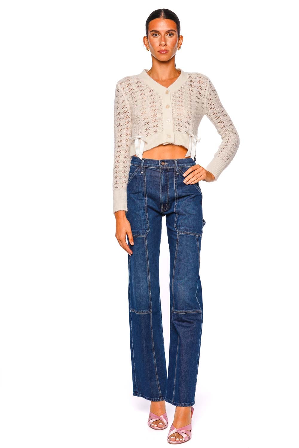 MOTHER Denim Lasso Shine On High-Waisted Utility Jeans