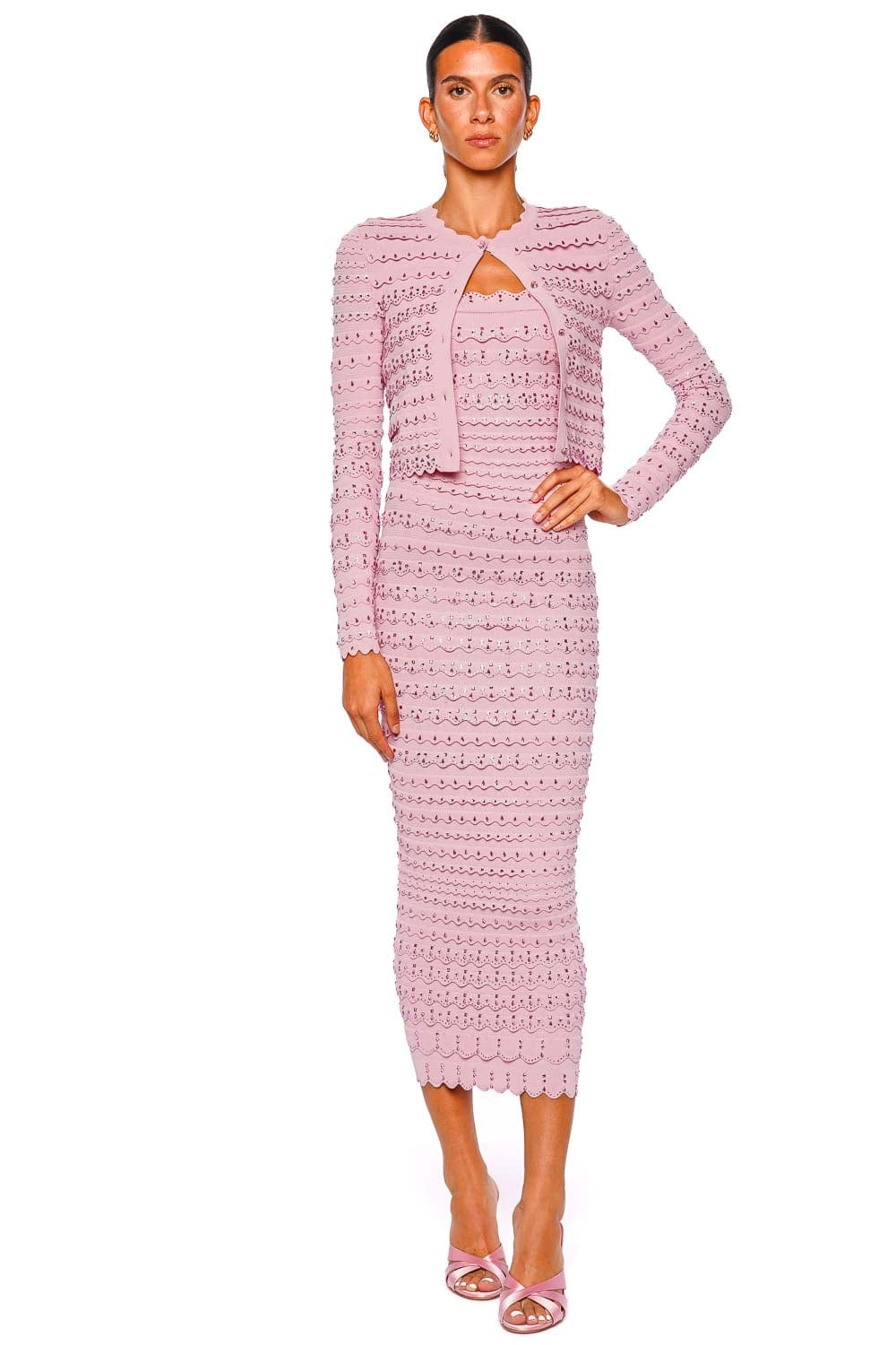 LoveShackFancy Ferris Cardigan Ballet Slipper Pink Long Sleeve