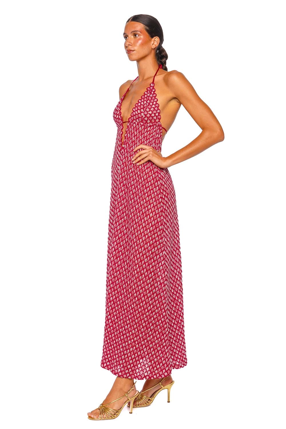 MISSONI Red & Pink Raschel Lace Cover Up Maxi Dress