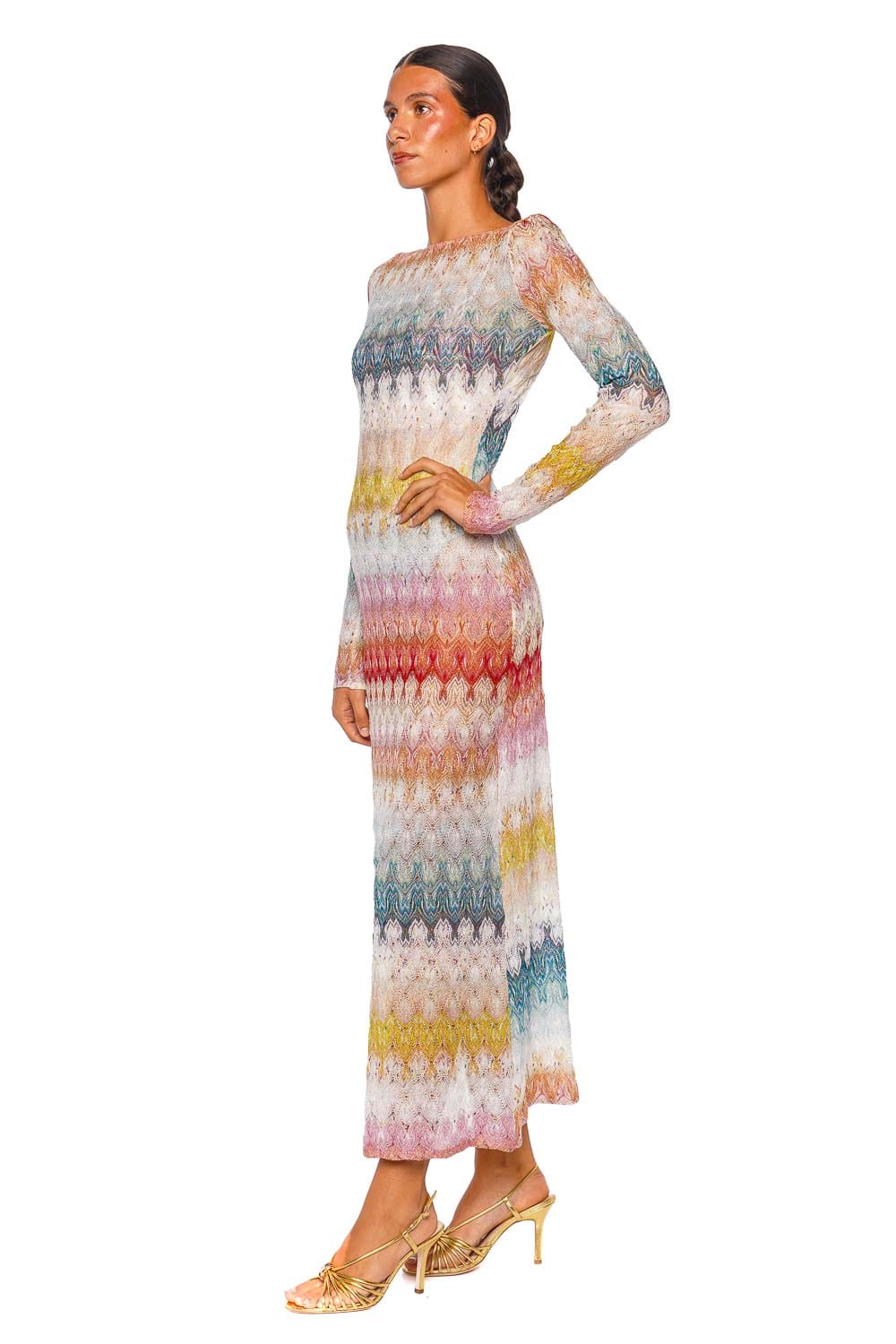 MISSONI Long Sleeve Long Multicolor Open Back Cover Up