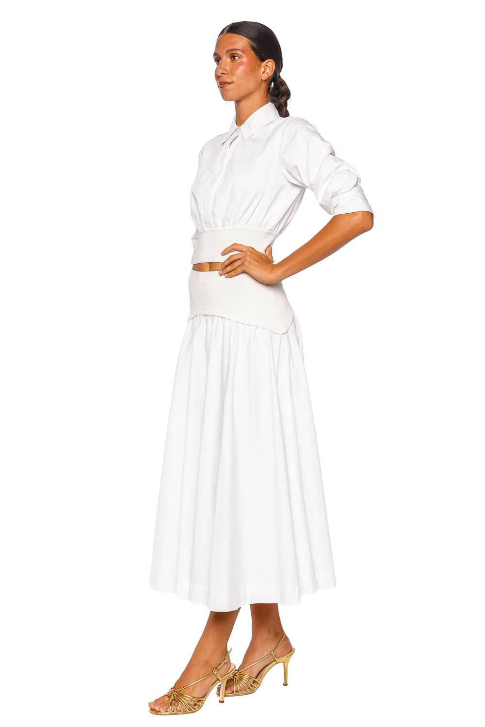 SIMKHAI Stiles White Elbow Sleeve Cropped Shirt