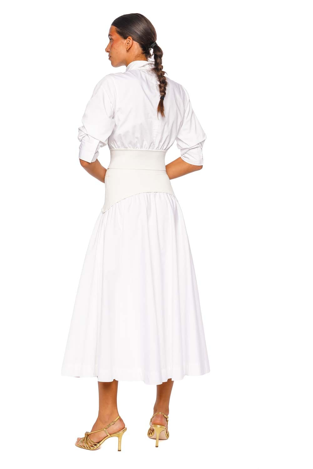 SIMKHAI Stiles White Elbow Sleeve Cropped Shirt