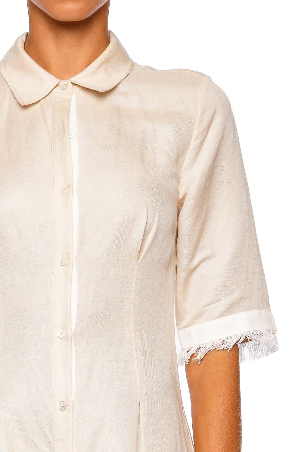SIMKHAI Mirelle Sand Ivory Elbow Sleeve Collared Midi Dress