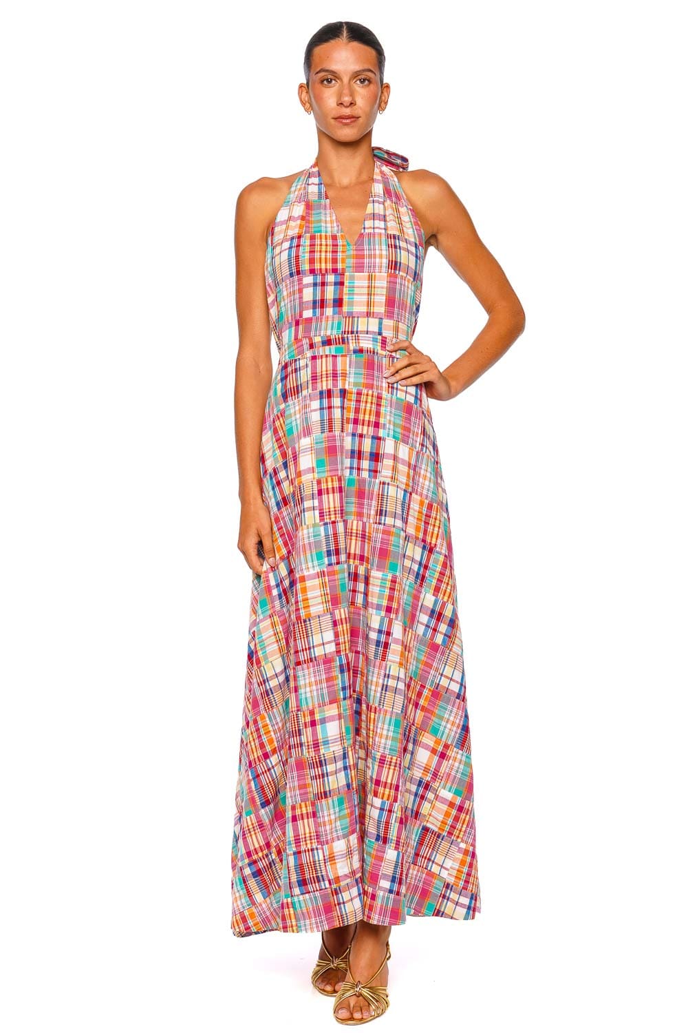 Coniglio Palm Beach Victorian Madras Red Halter Maxi Dress