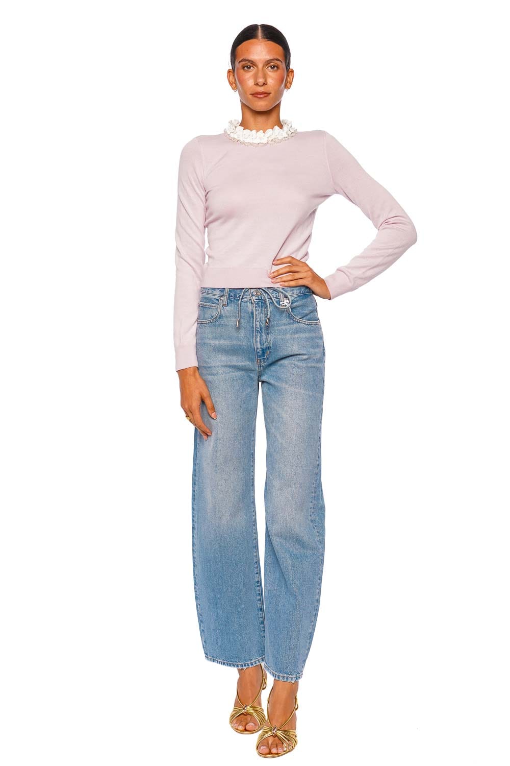 self-portrait Pink Flower Embellished Light Knit Jumper