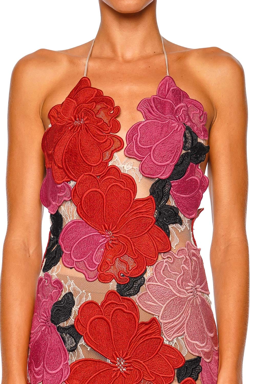 Silvia Tcherassi Vanessa Floral Lace Illusion Halter Maxi Dress