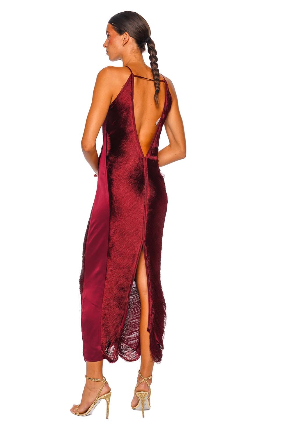 Cult Gaia Renata Winter Plum Draped Fringe Gown