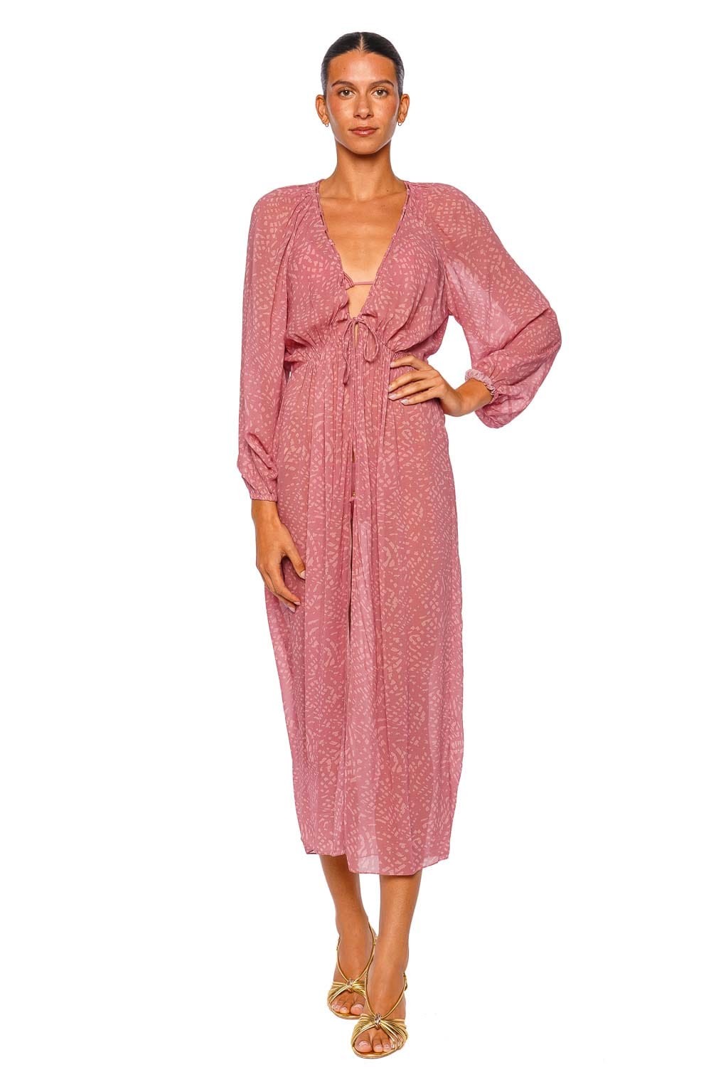 ViX Swimwear Devon Pink Long Sleeve Maxi Cover Up