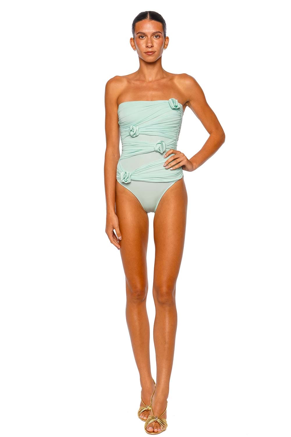 Maygel Coronel Fiori One Piece Sage Strapless Ruched Swimsuit