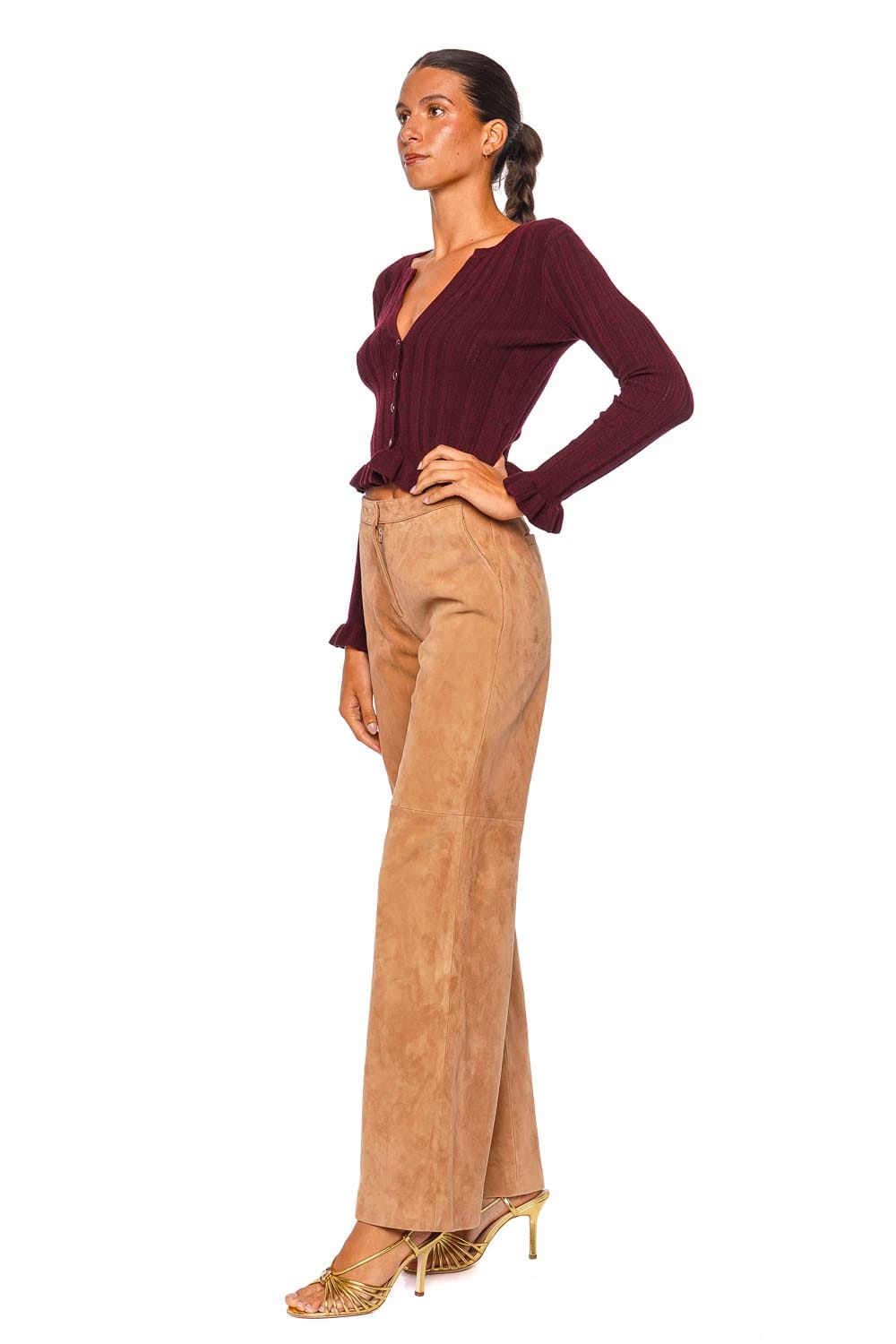 L'AGENCE Finian Dark Syrah Long Sleeve Ruffle Cardigan