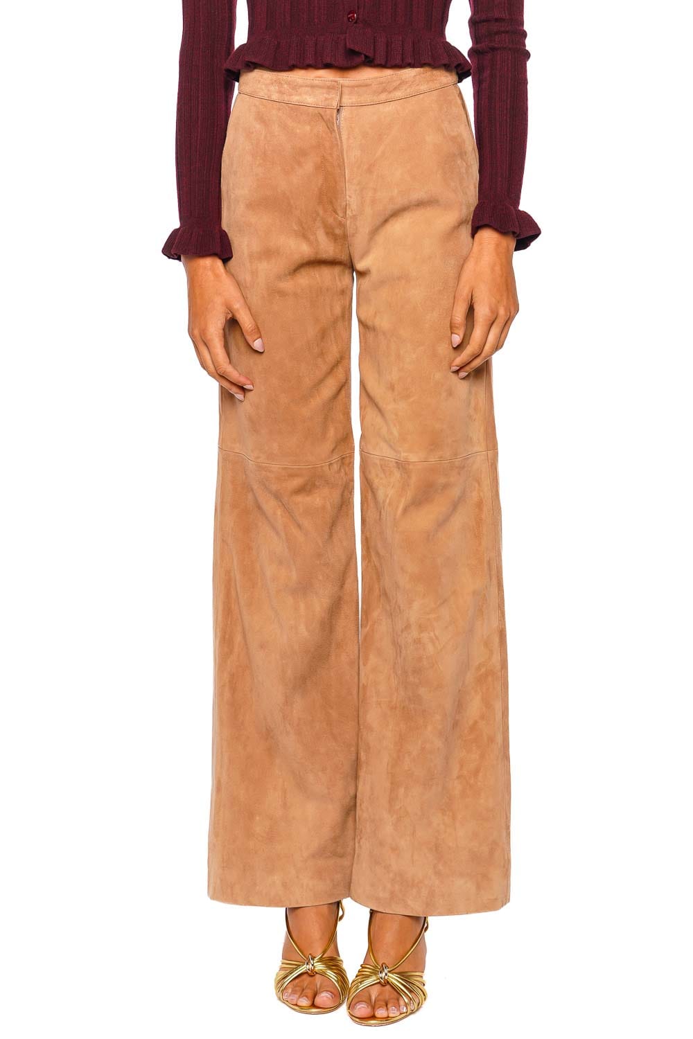 Livvy Cappuccino Suede Leather Trouser
