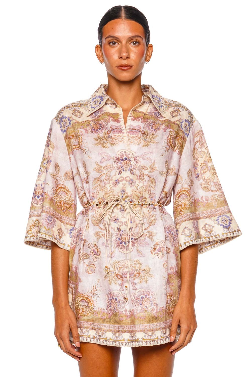 ZIMMERMANN Echo Tunic Lilac Jacobean Mini Dress
