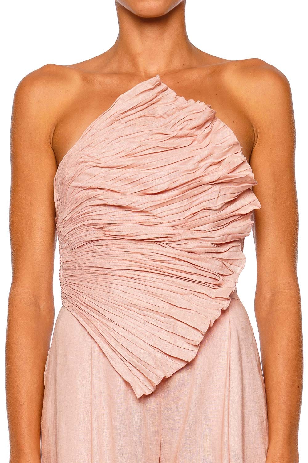 Andres Otalora Ainma Blush Pink One Shoulder Wide Leg Jumpsuit