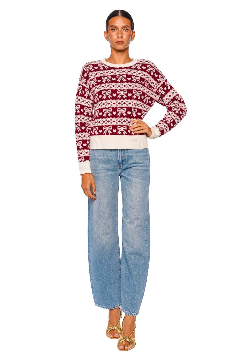 LoveShackFancy Opalette Cranberry Frost Metallic Knit Pullover