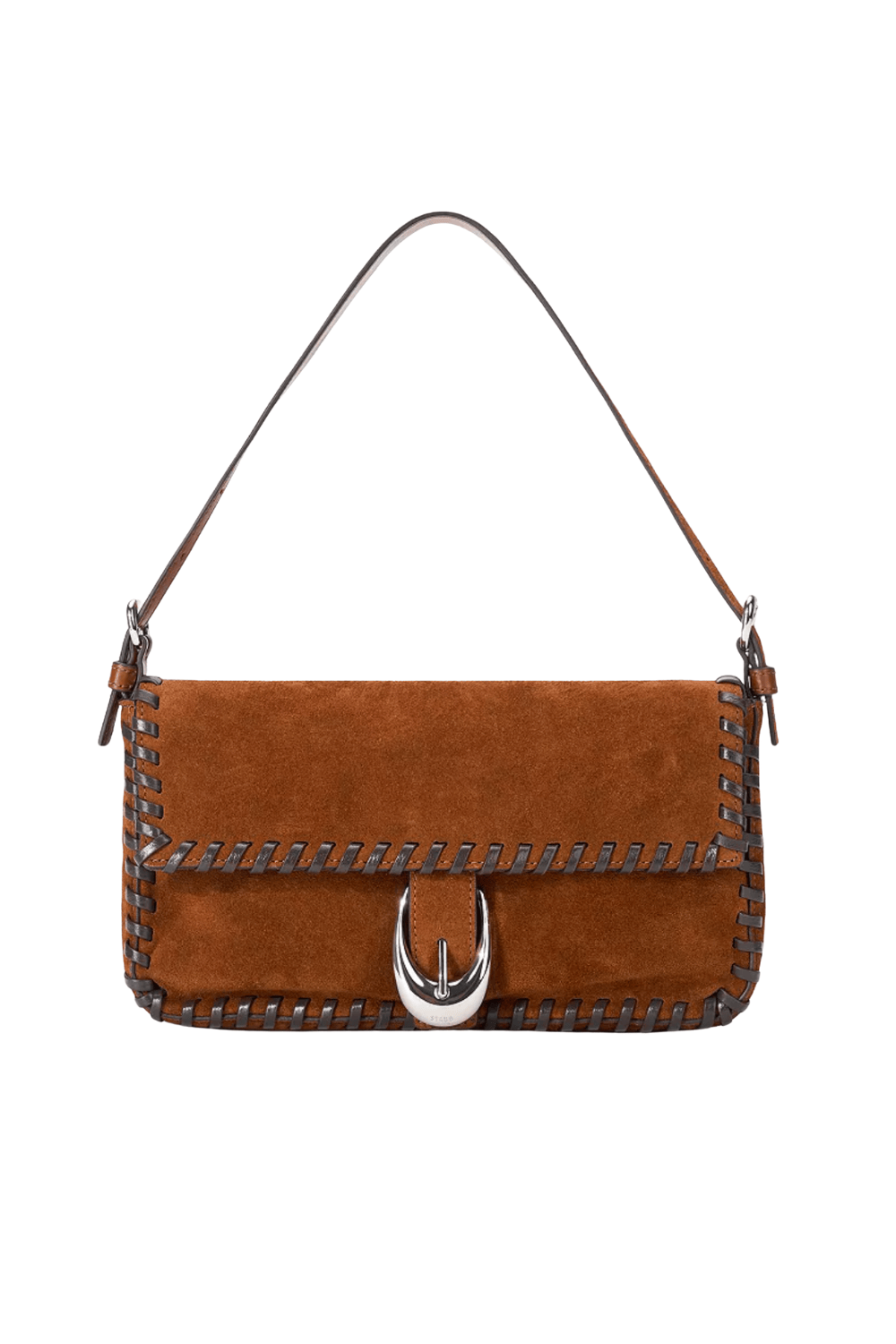 Harlow Espresso Suede Whipstitch Shoulder Bag