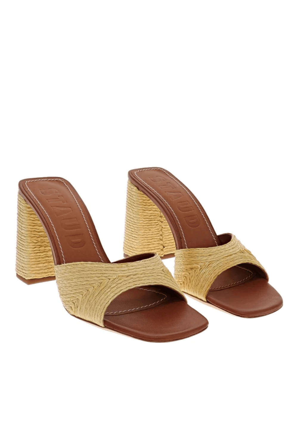 Staud Sloane Natural Raffia Block Heel Sandals