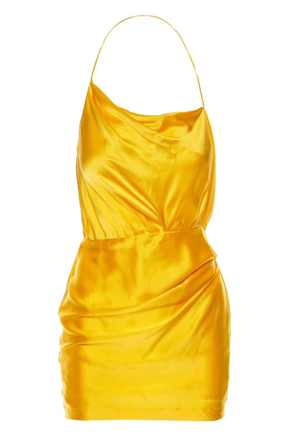 SALE: Yellow Satin Halter Frill Dress, SilkFred US