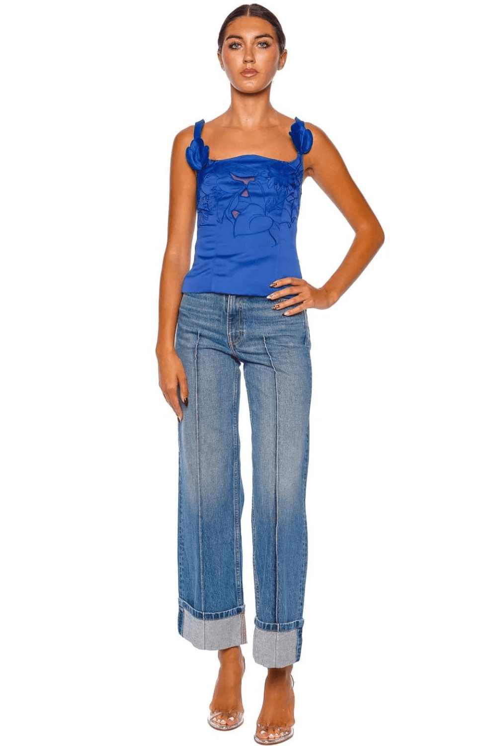 LEO LIN Isadora Lapis Floral Applique Sleeveless Top