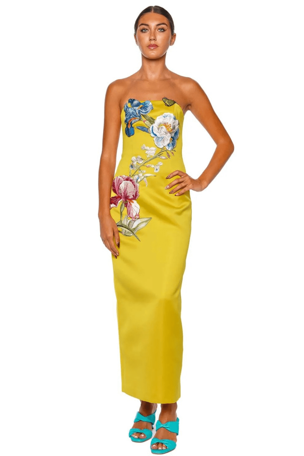 LEO LIN Rayna Strapless Applique Floral Maxi Dress