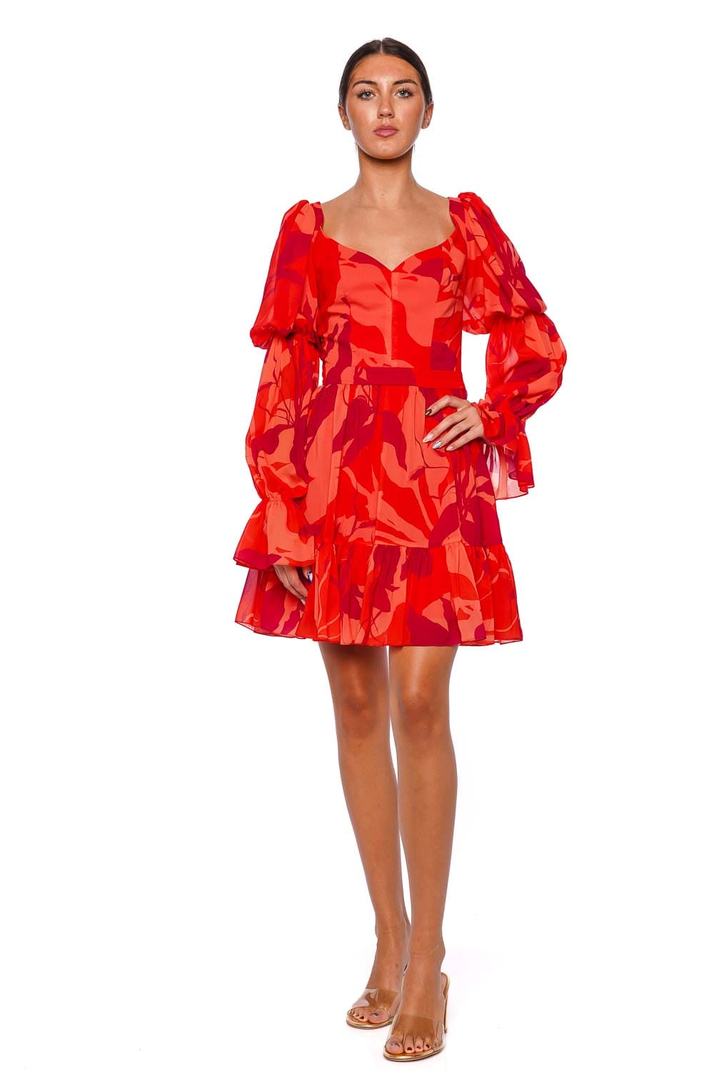 Andres Otalora Granadilla Printed Chiffon Ruffled Mini Dress