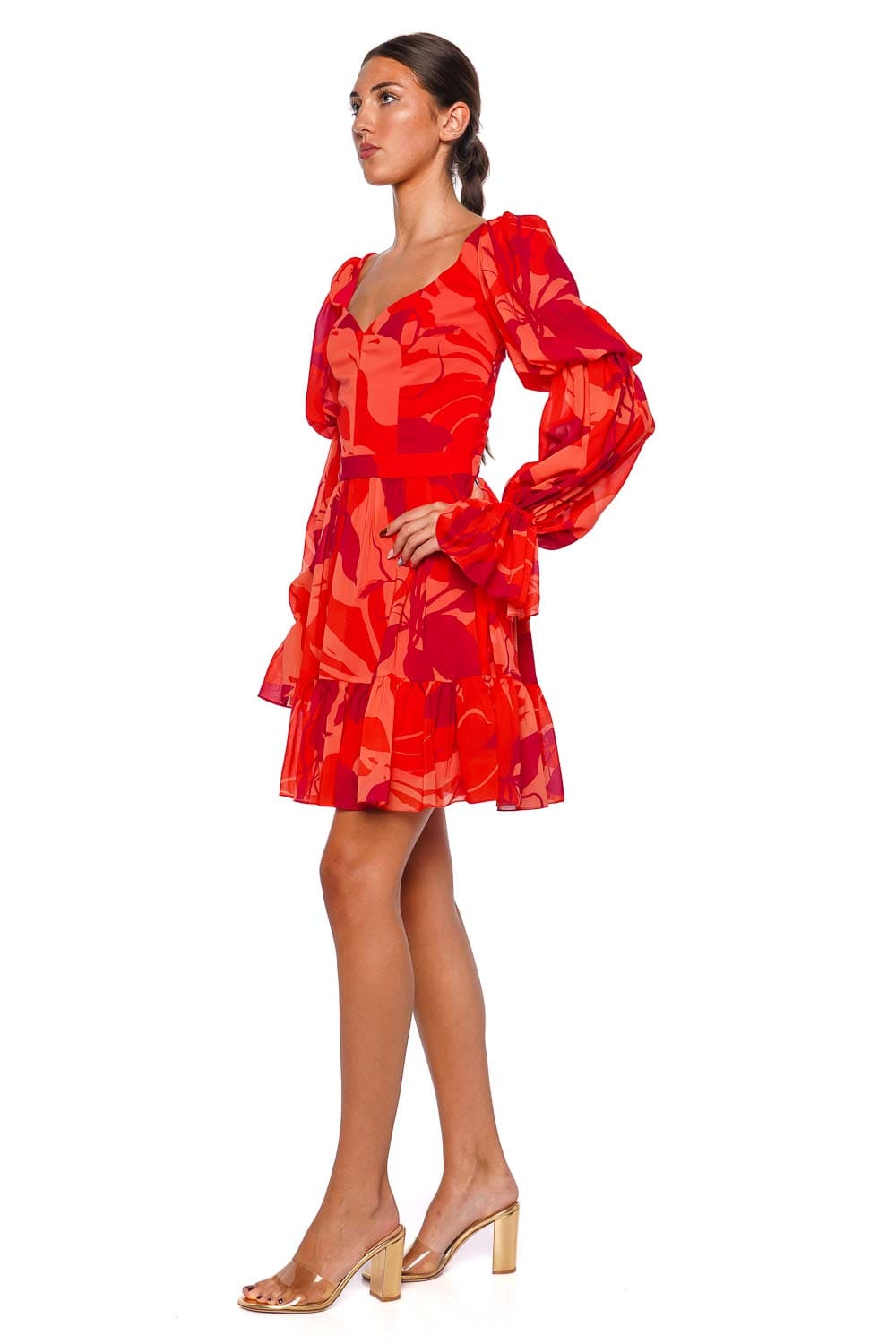 Andres Otalora Granadilla Printed Chiffon Ruffled Mini Dress