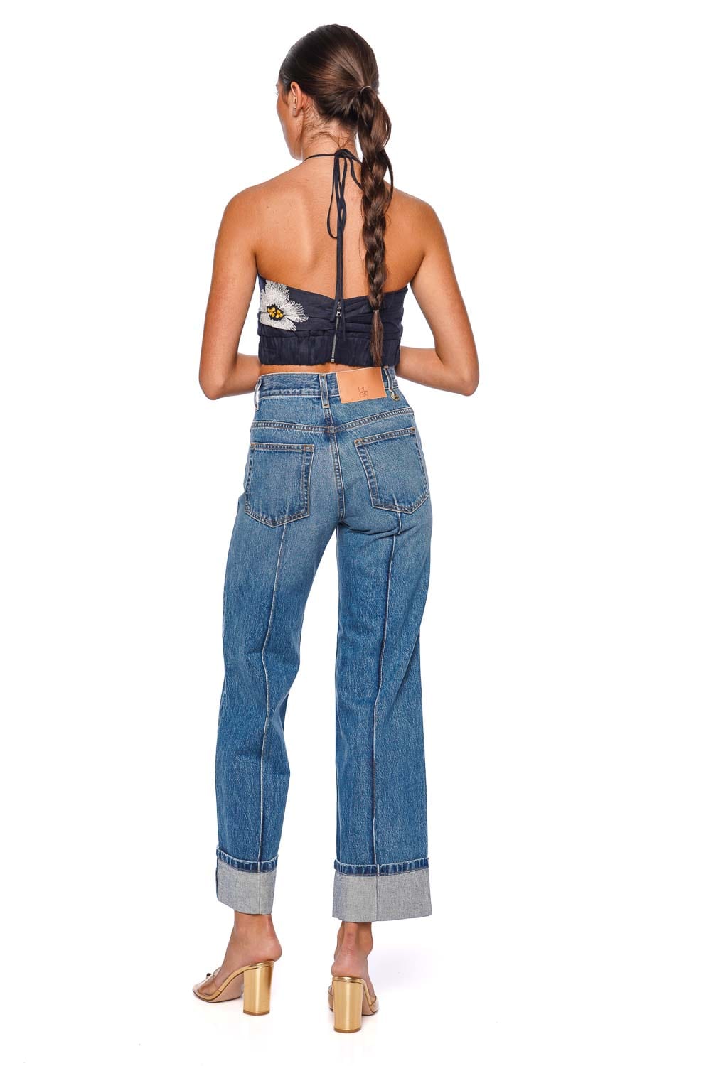 Silvia Tcherassi Arona Navy Embroidered Halterneck Crop Top