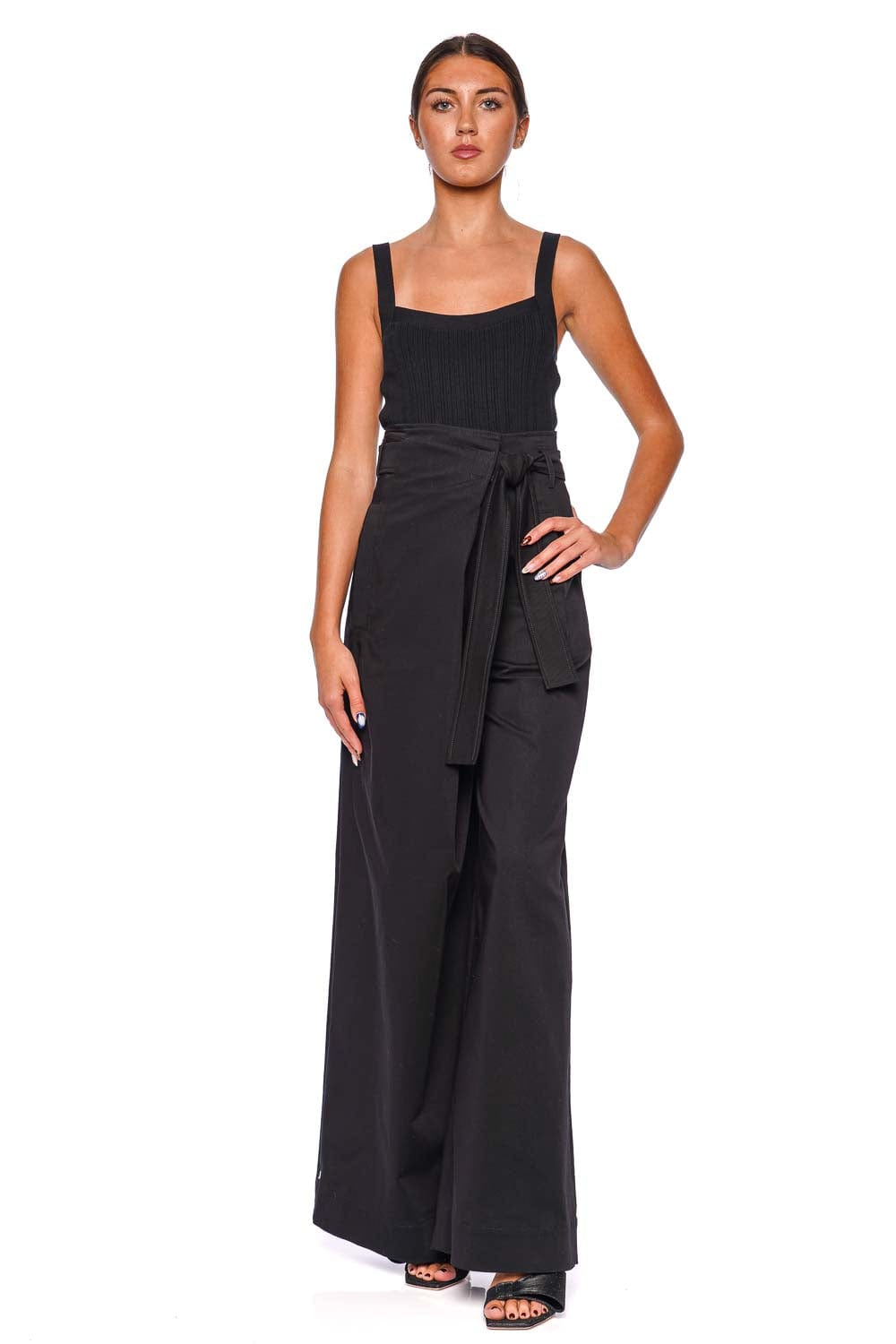 Alberta Ferretti Black Wide-Leg Tie Waist Gabardine Pants