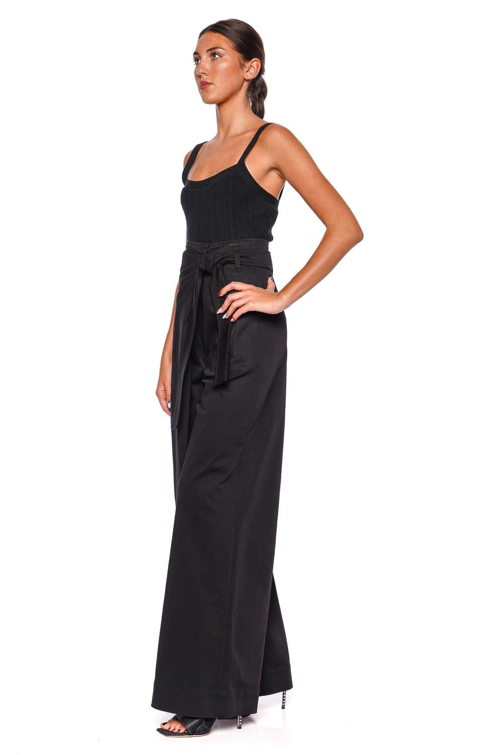 Alberta Ferretti Black Wide-Leg Tie Waist Gabardine Pants