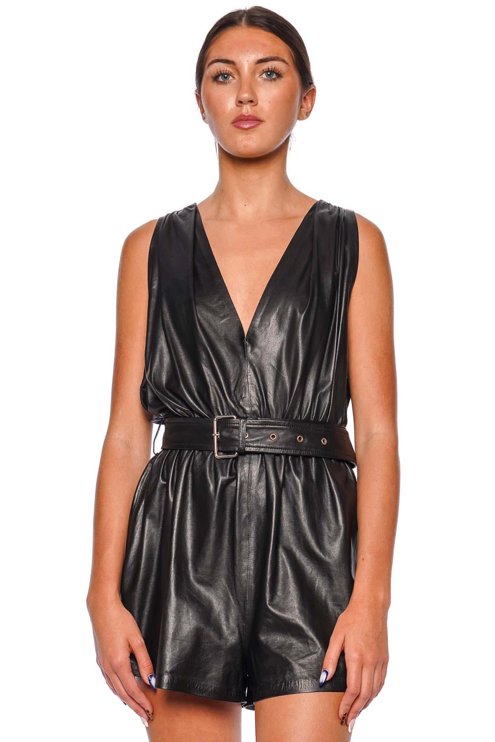 IRO Garissa V-Neck Sleeveless Leather Romper