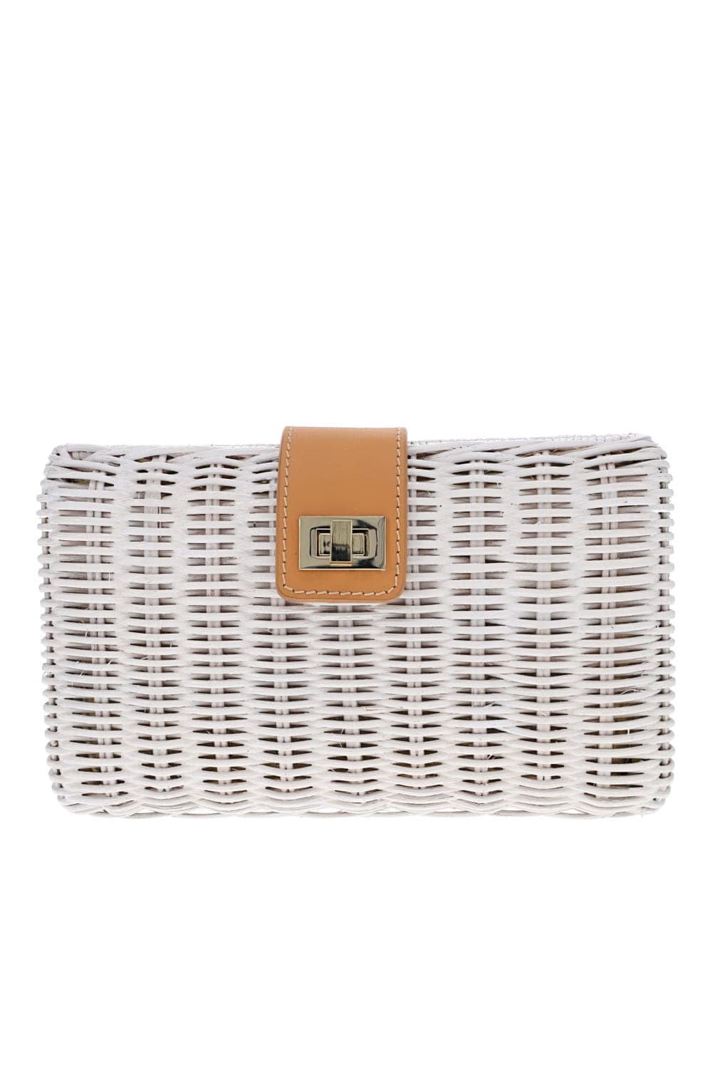 Lou White Wicker Straw Clutch