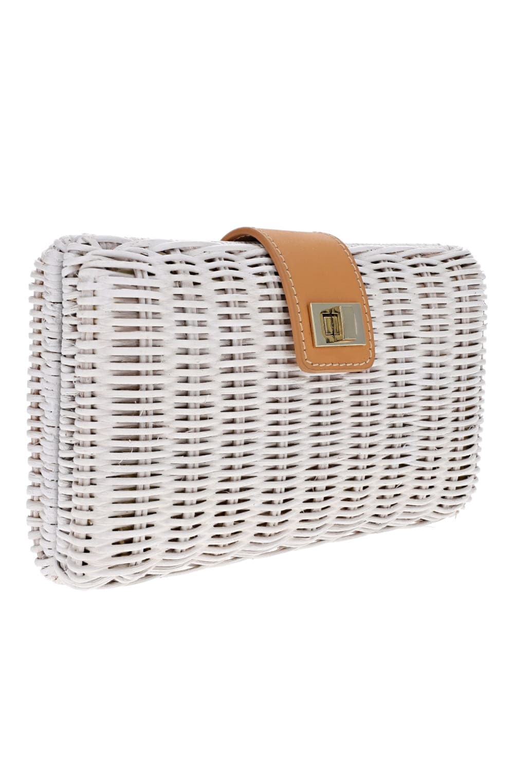 Lou White Wicker Straw Clutch