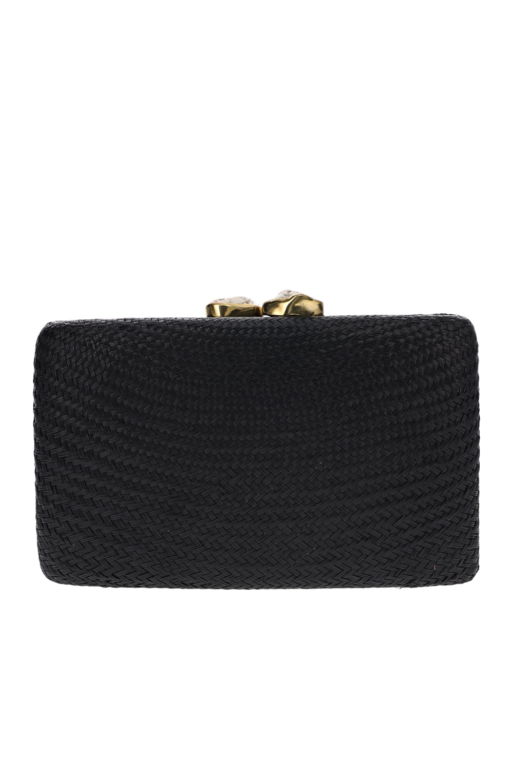 Jen White Stone Black Straw Clutch