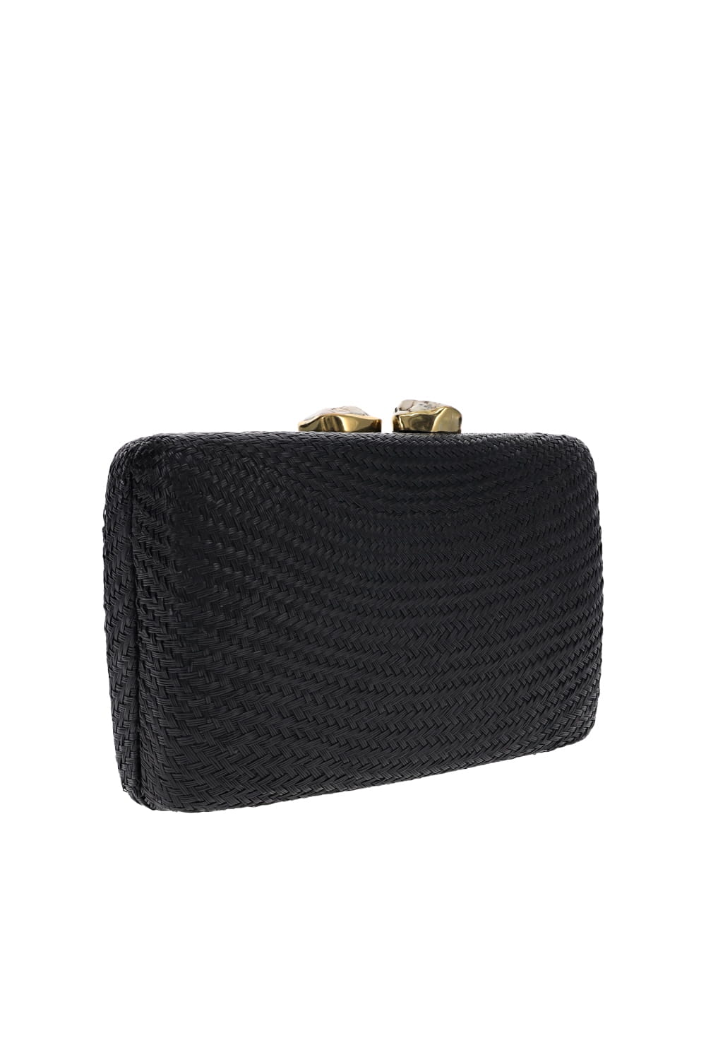 Jen White Stone Black Straw Clutch