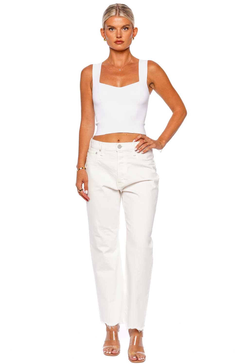 MOUSSY VINTAGE Aurora White Wide Leg Straight Crop Jeans