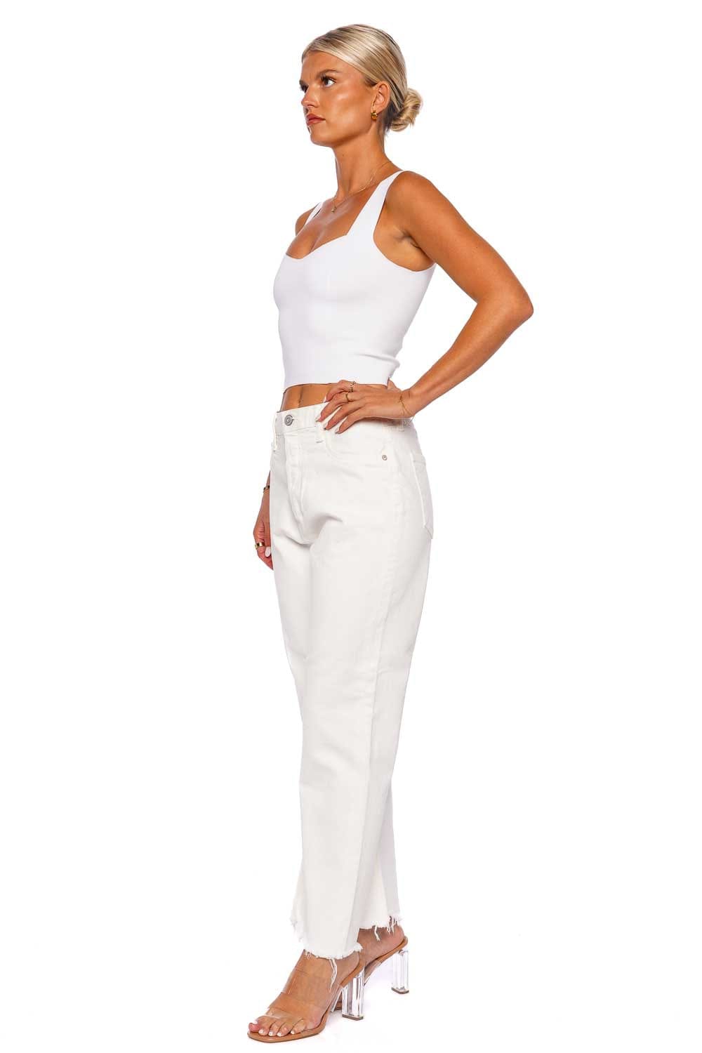 Aurora White Wide Leg Straight Crop Jeans