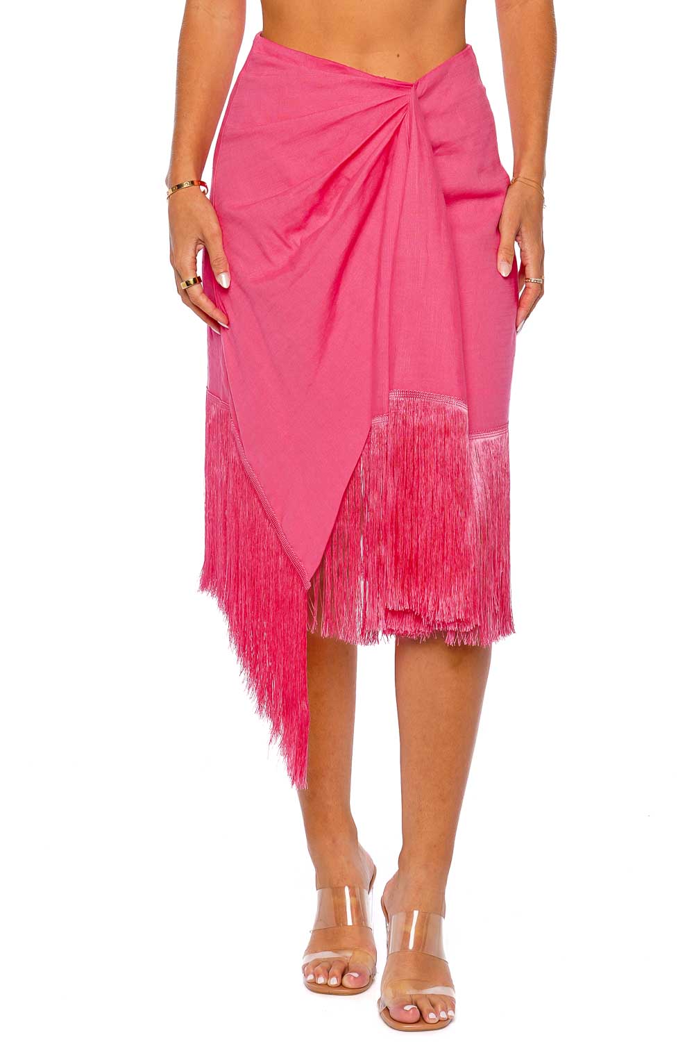 Cult Gaia Veronika Sangria Fringe Trim Skirt