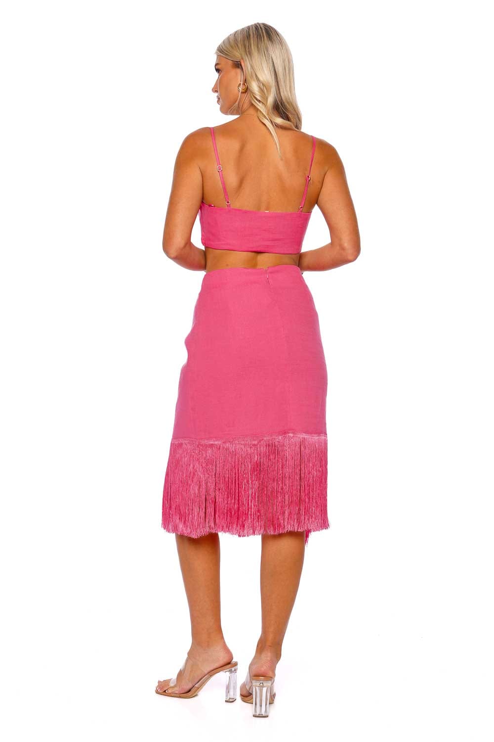 Cult Gaia Veronika Sangria Fringe Trim Skirt