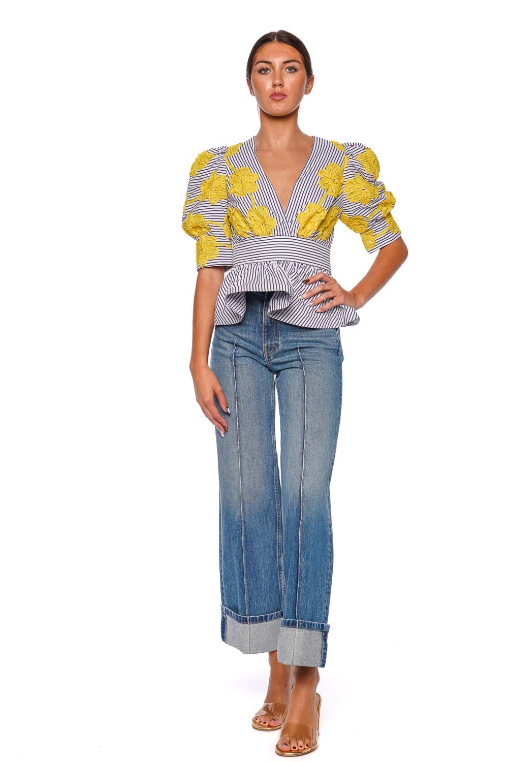 Silvia Tcherassi Lavagna Embroidered Cotton Peplum Top