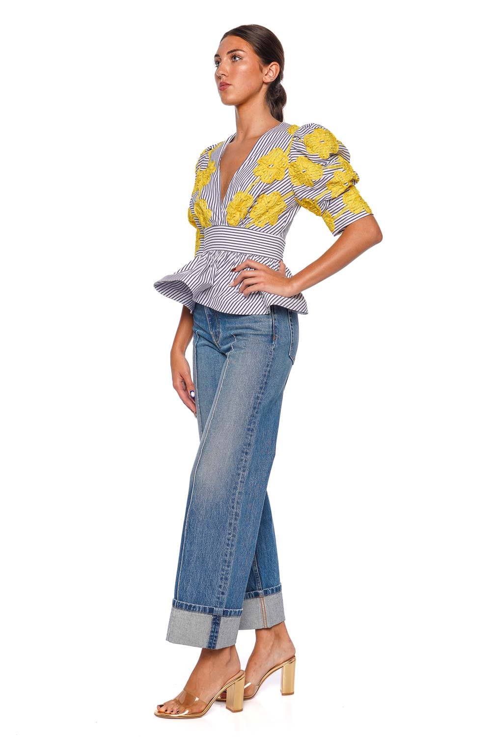 Silvia Tcherassi Lavagna Embroidered Cotton Peplum Top