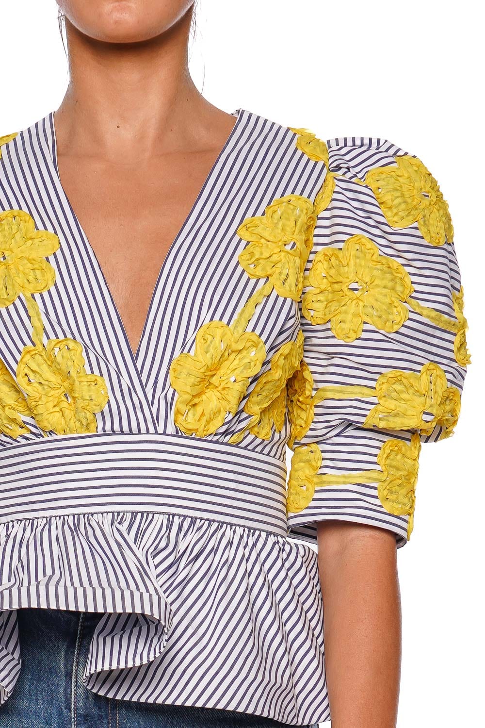 Silvia Tcherassi Lavagna Embroidered Cotton Peplum Top