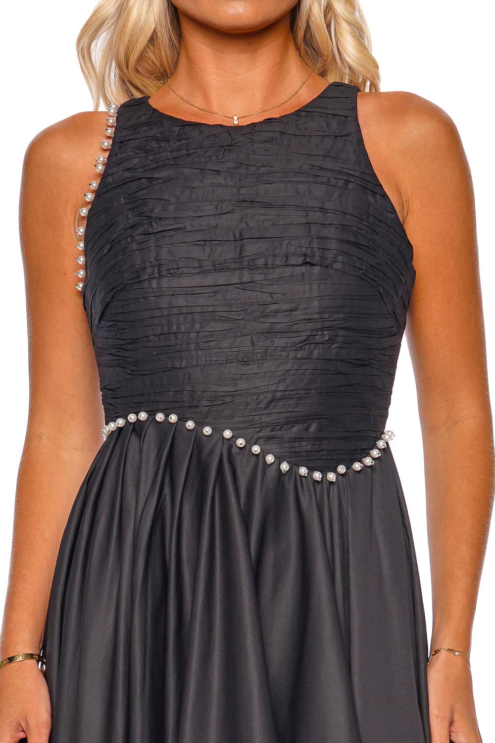 Pearl Strapless Mesh Midi Dress Black - Luxe Little Black Dresses