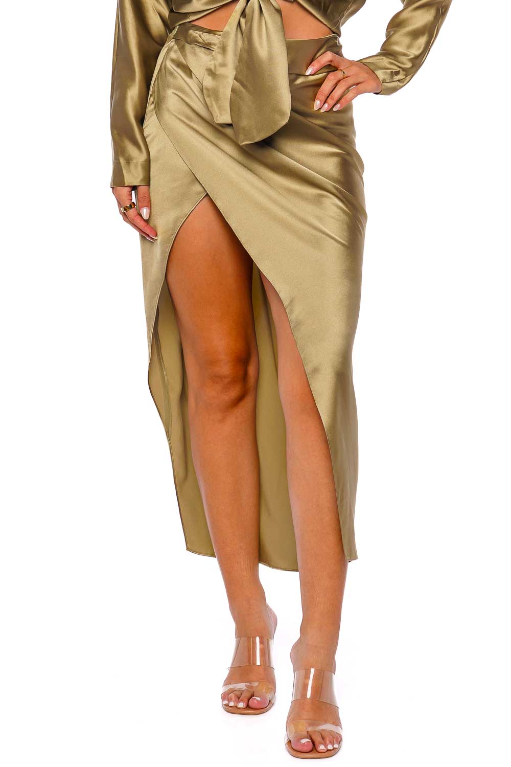The Sei Sage Pleated Silk Wrapped Midi Skirt