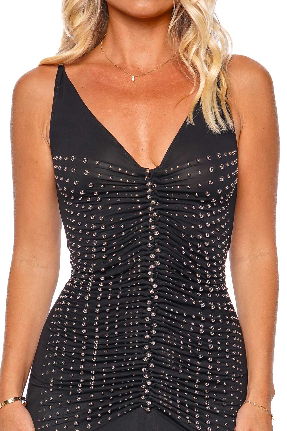 Paco Rabanne Black Studded Sleeveless  Maxi Dress