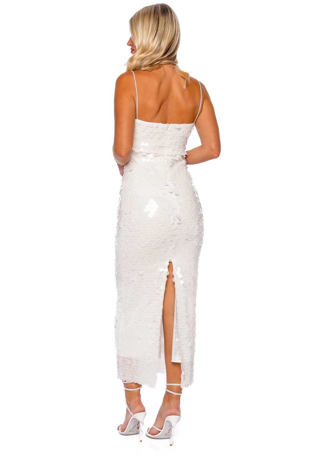 The New Arrivals by Ilkyaz Ozel Phoenix White Sequined Midi Dress