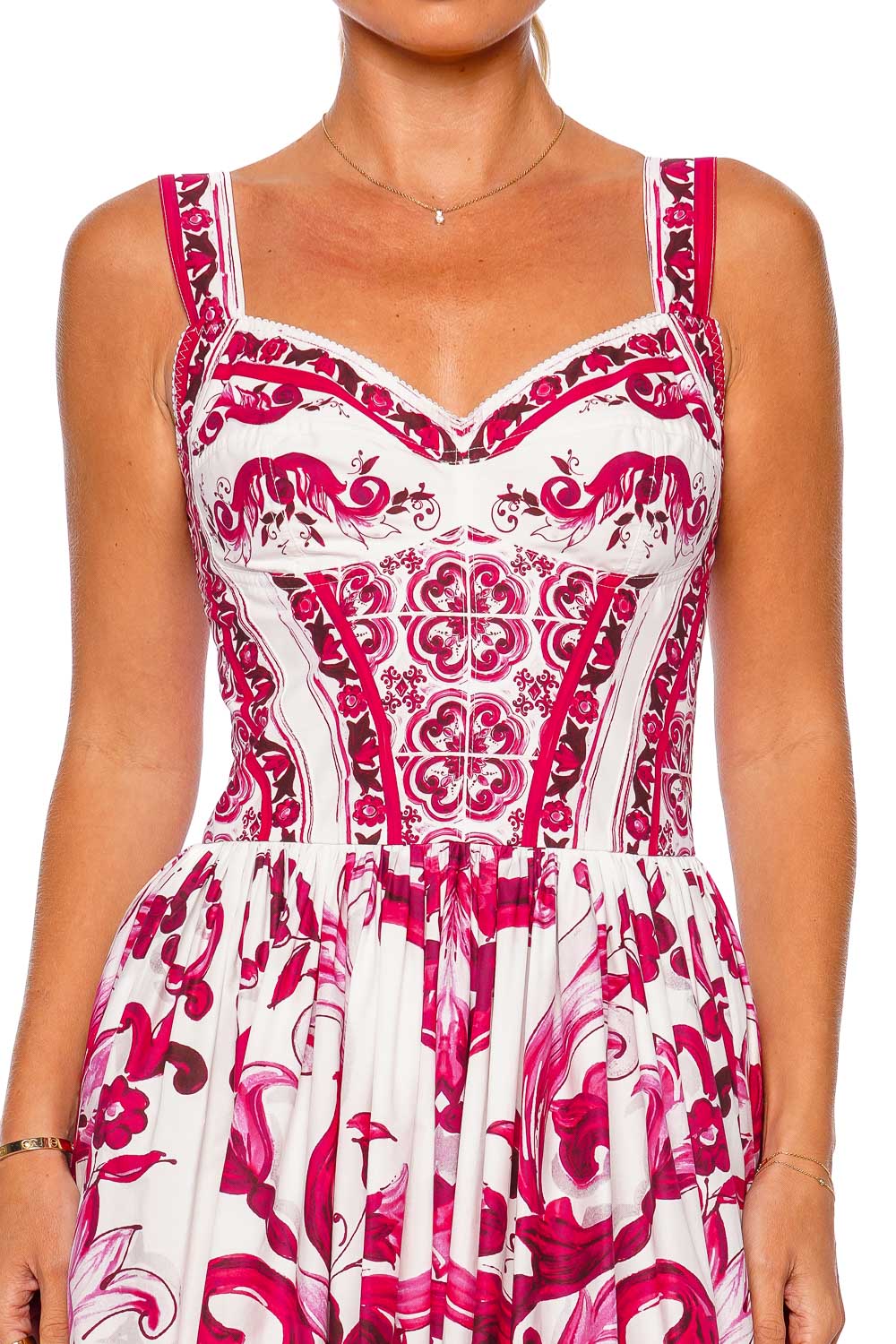 Dolce & Gabbana Tris Maioliche Bustier Fuchsia Maxi Dress